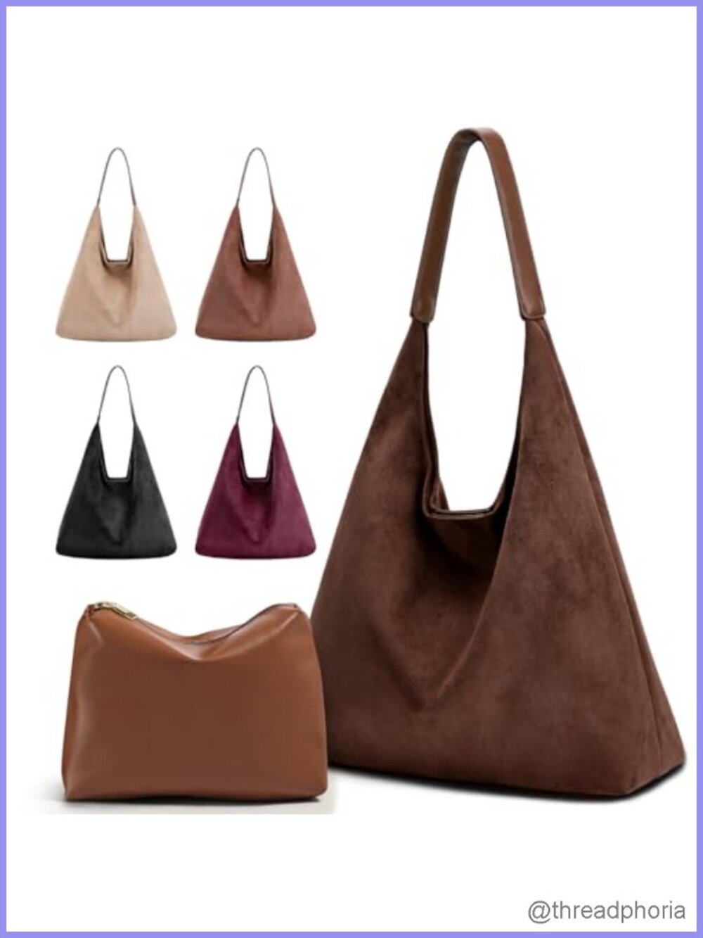 2-Piece Vegan Leather Purse Set for Women: Slouchy Hobo & Suede Tote Bag
